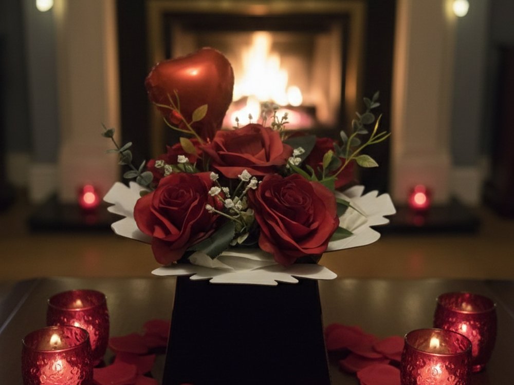 Made With Love — handmade rose arrangement with heart balloon